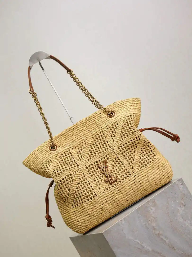 YSL 833948 JAMIE 4.3 Small SHOPPING in Raffia & leather Nature