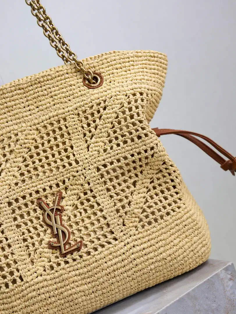 YSL 833948 JAMIE 4.3 Small SHOPPING in Raffia & leather Nature