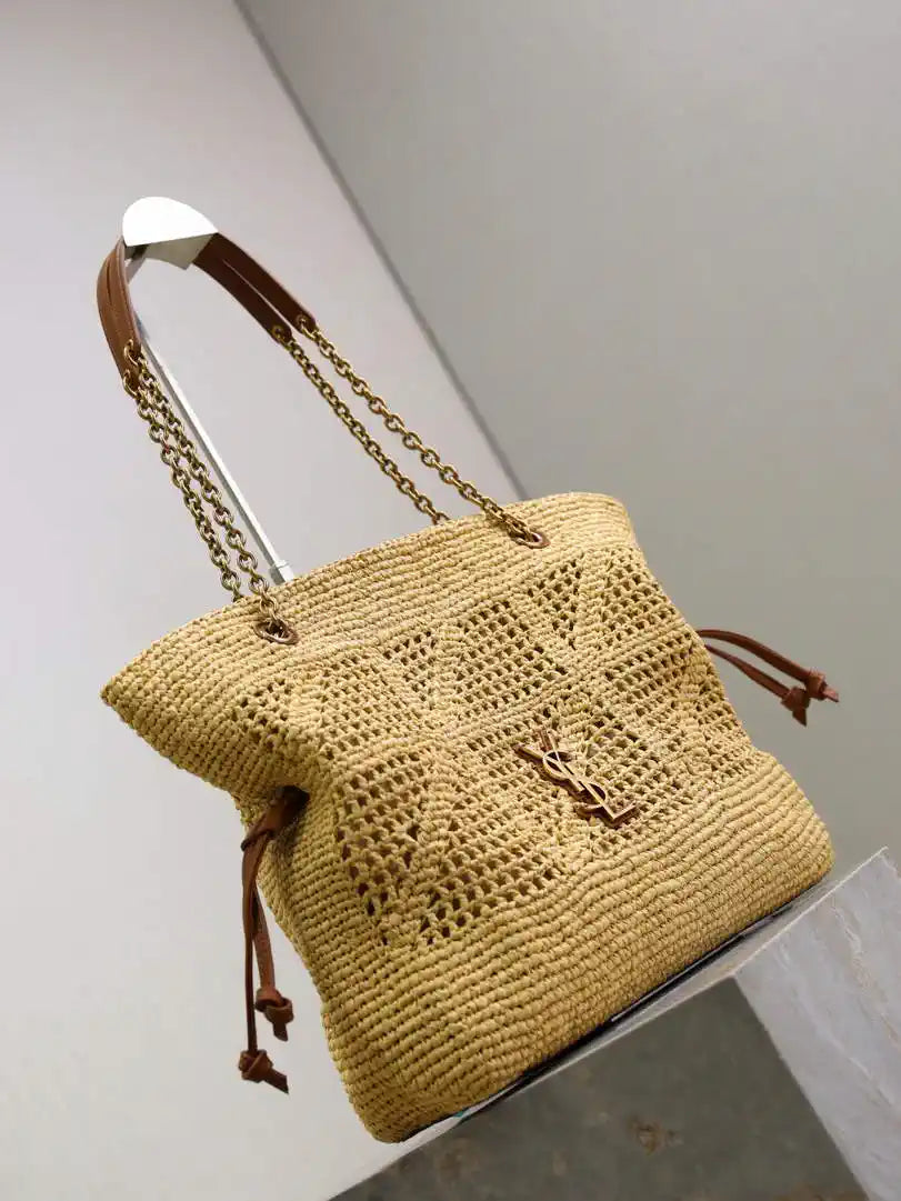 YSL 833948 JAMIE 4.3 Small SHOPPING in Raffia & leather Nature
