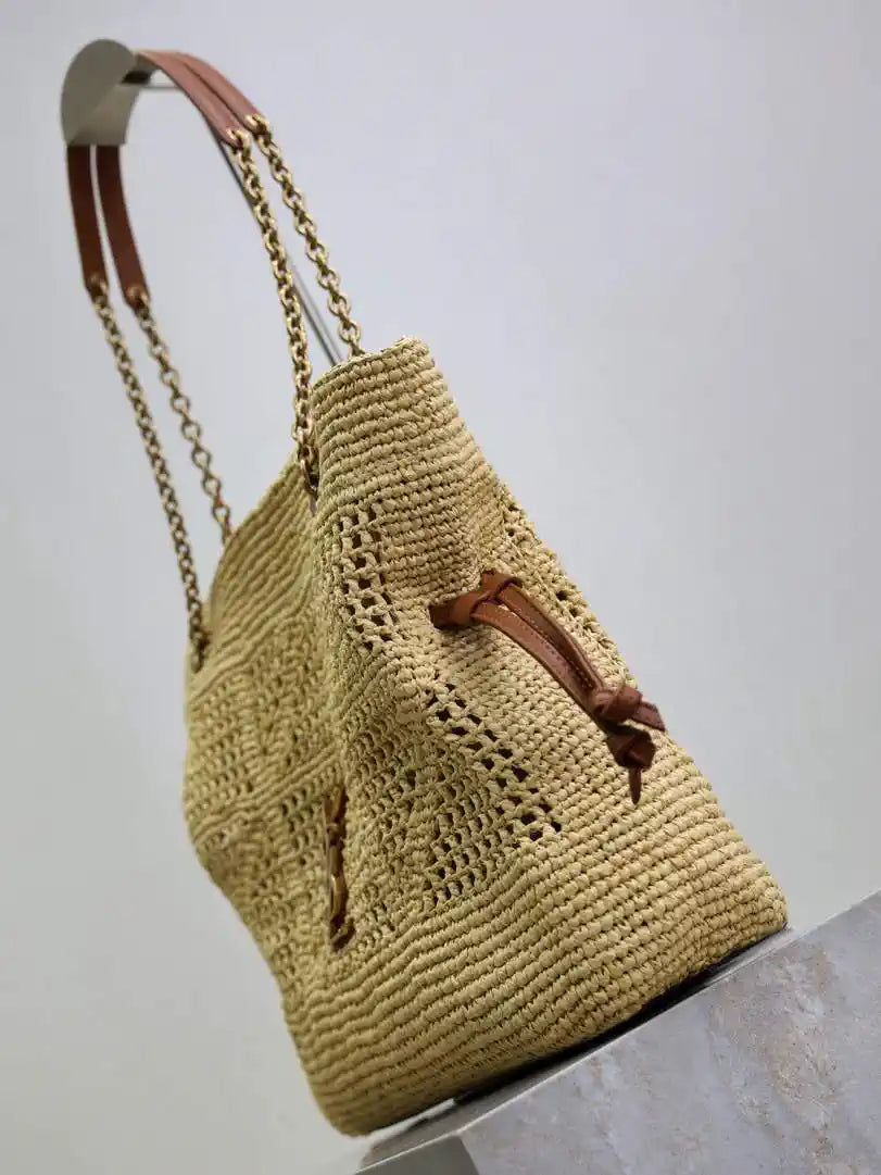 YSL 833948 JAMIE 4.3 Small SHOPPING in Raffia & leather Nature