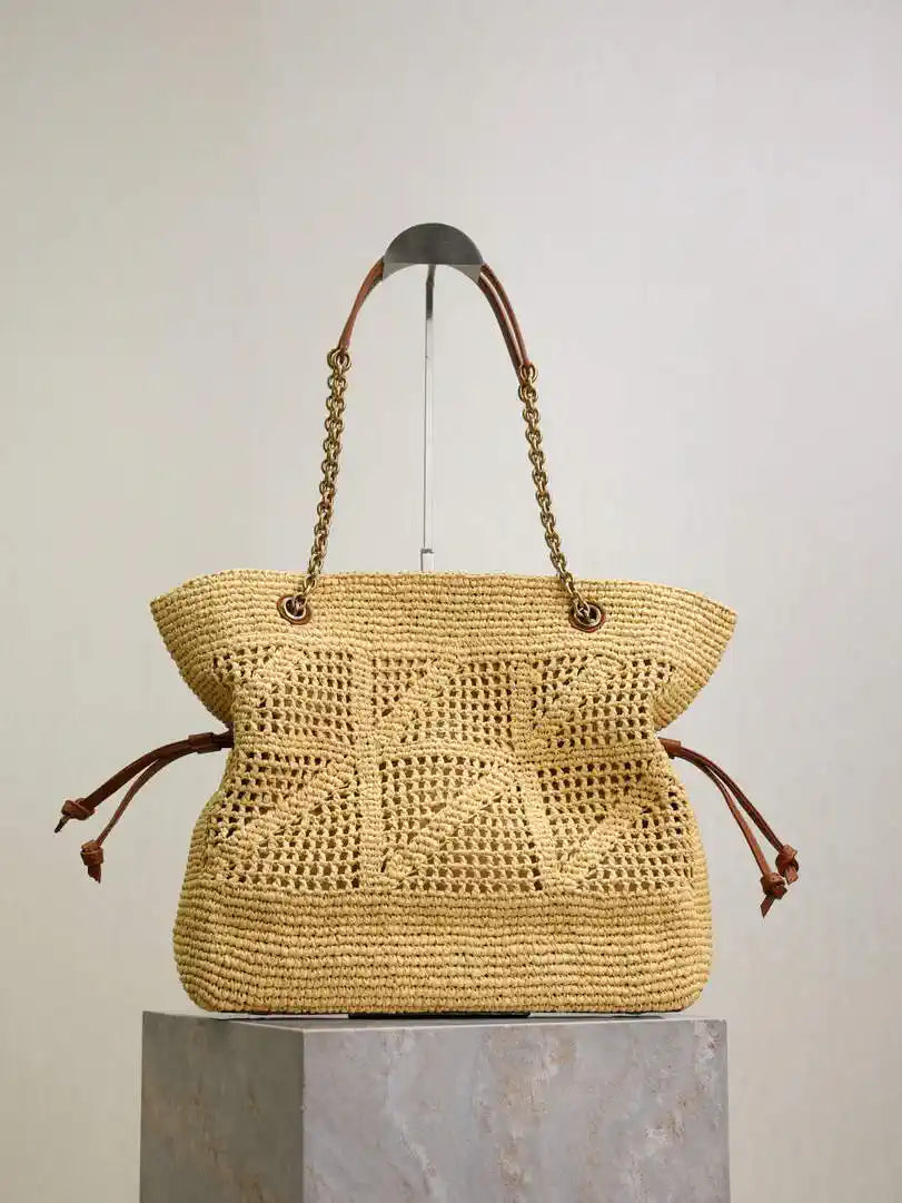 YSL 833948 JAMIE 4.3 Small SHOPPING in Raffia & leather Nature