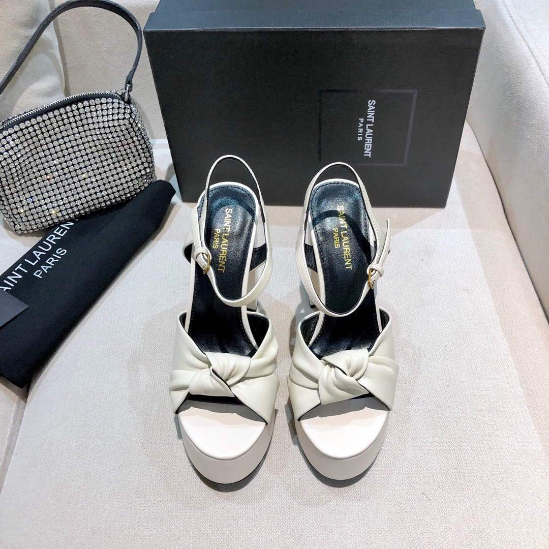 YSL Bianca Sandals In Smooth Leather White 30130 - luxibagsmall