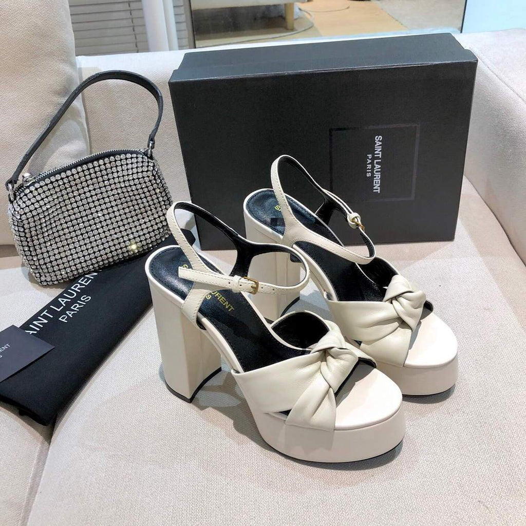 YSL Bianca Sandals In Smooth Leather White 30130 - luxibagsmall