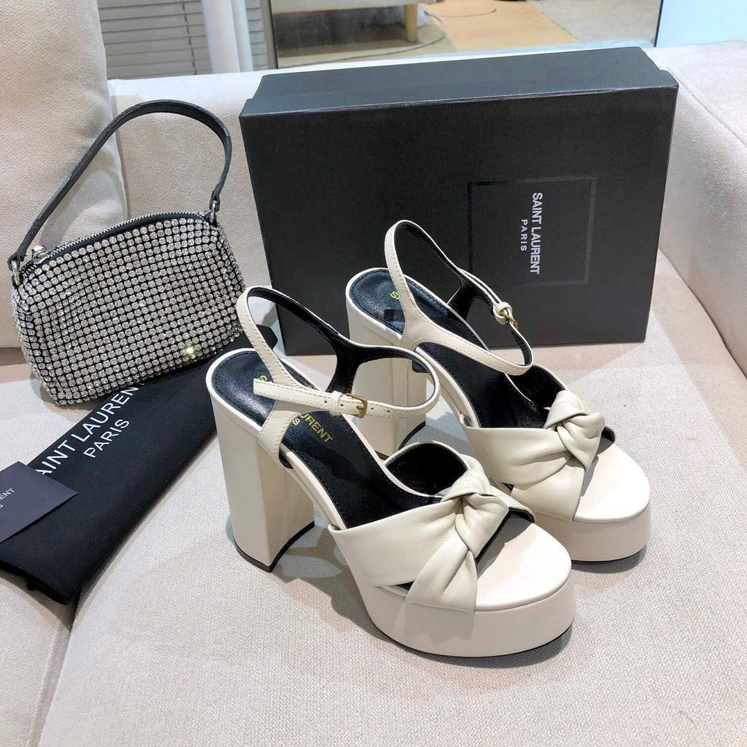 YSL Bianca Sandals In Smooth Leather White 30130 - luxibagsmall