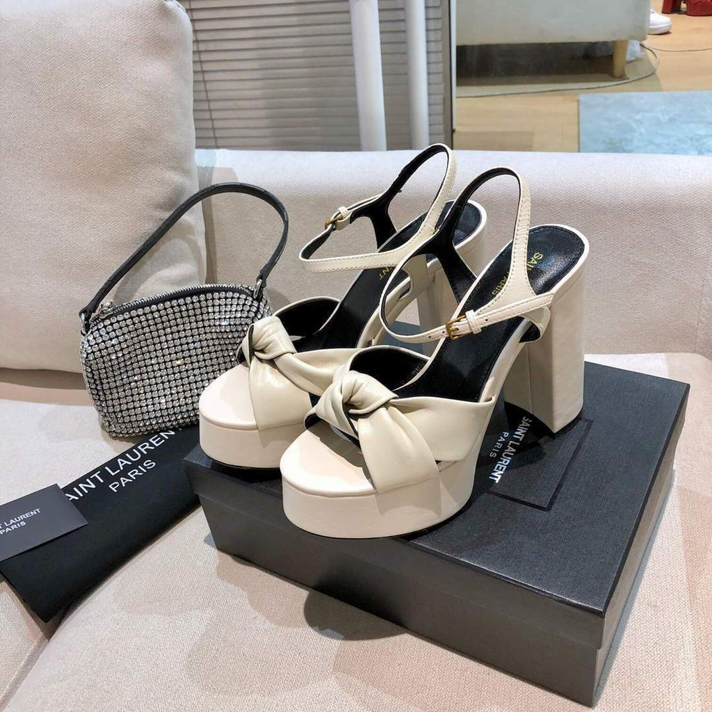 YSL Bianca Sandals In Smooth Leather White 30130 - luxibagsmall