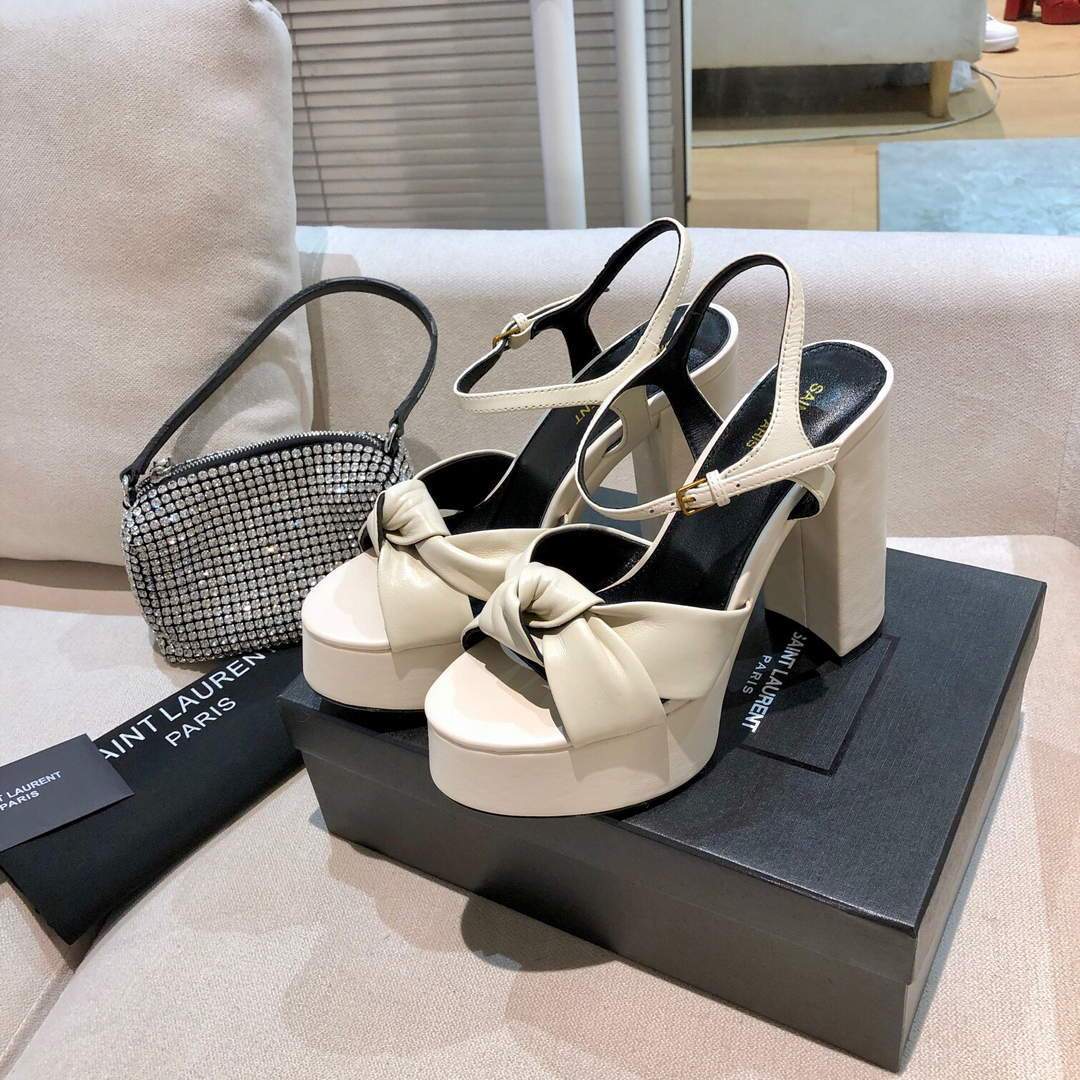 YSL Bianca Sandals In Smooth Leather White 30130 - luxibagsmall