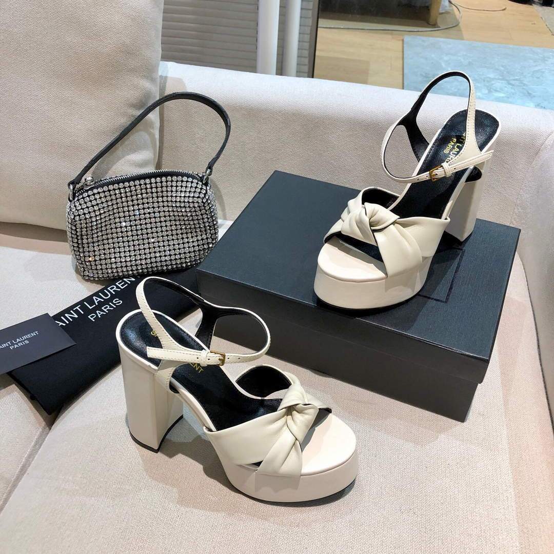 YSL Bianca Sandals In Smooth Leather White 30130 - luxibagsmall