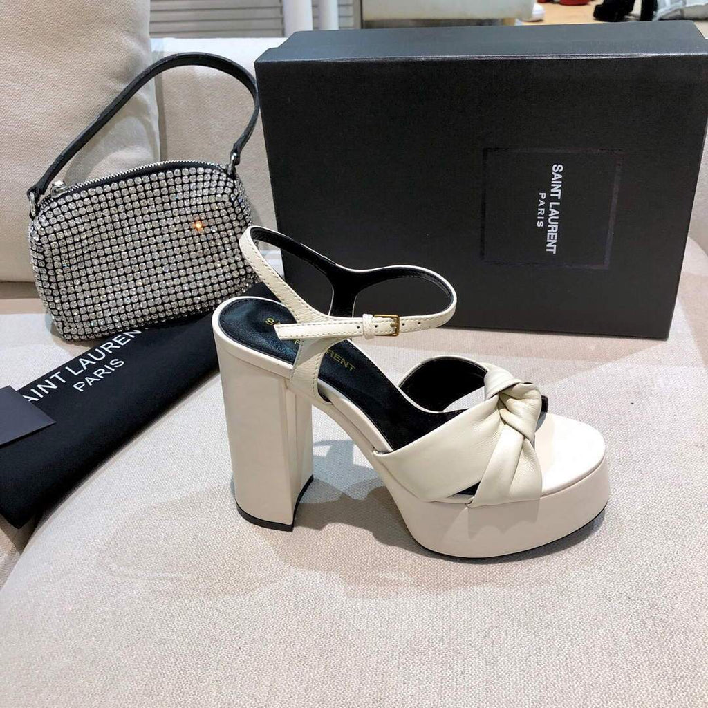 YSL Bianca Sandals In Smooth Leather White 30130 - luxibagsmall