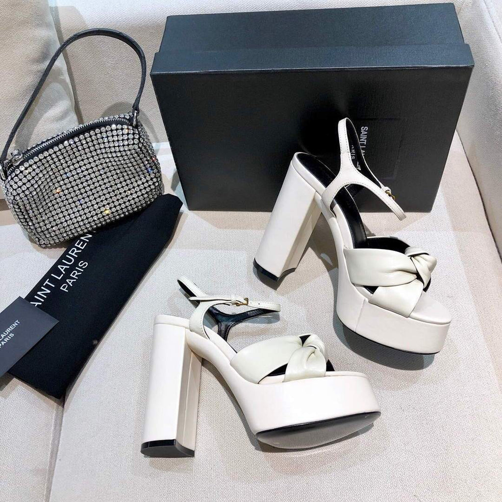 YSL Bianca Sandals In Smooth Leather White 30130 - luxibagsmall