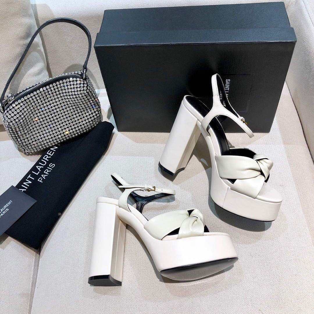 YSL Bianca Sandals In Smooth Leather White 30130 - luxibagsmall