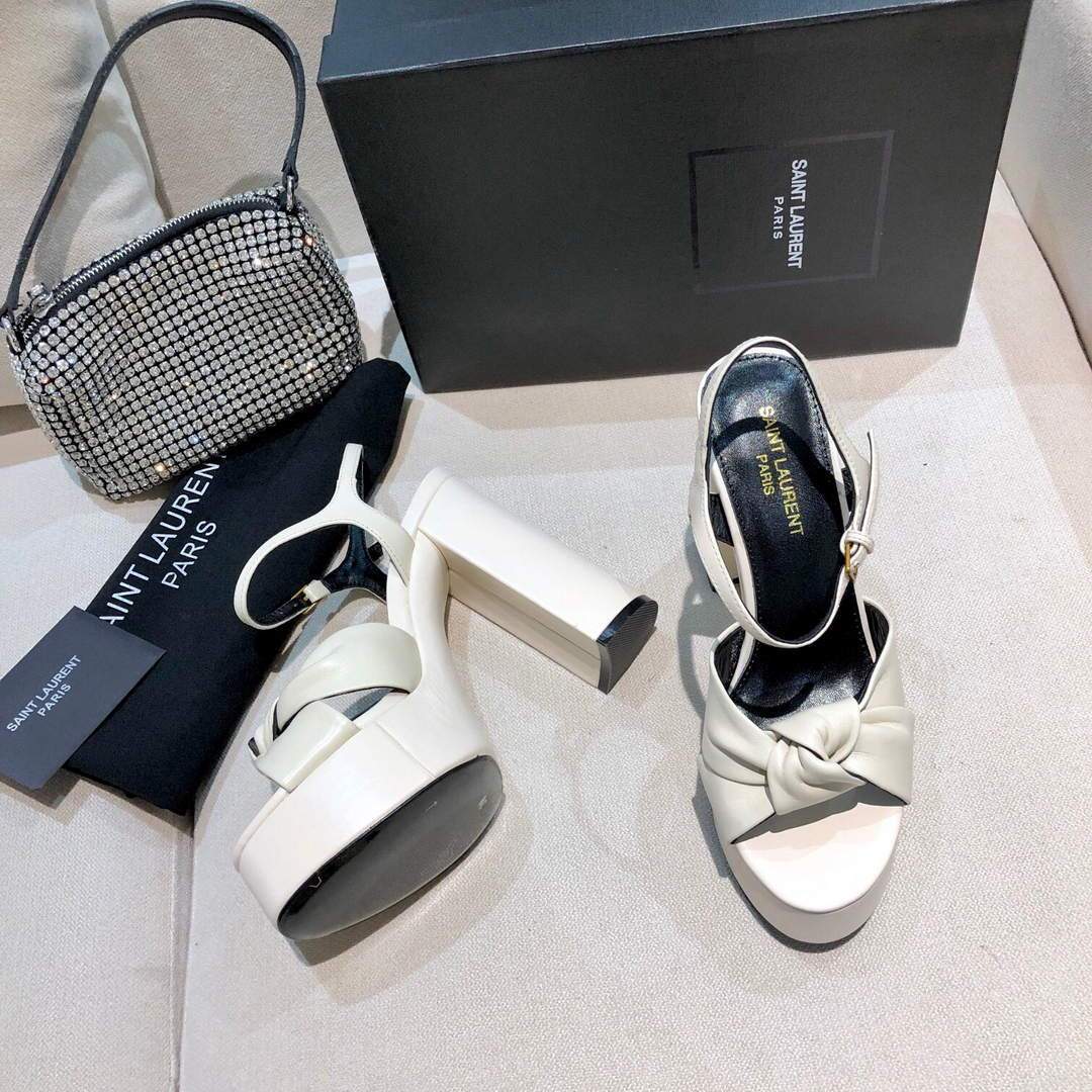 YSL Bianca Sandals In Smooth Leather White 30130 - luxibagsmall