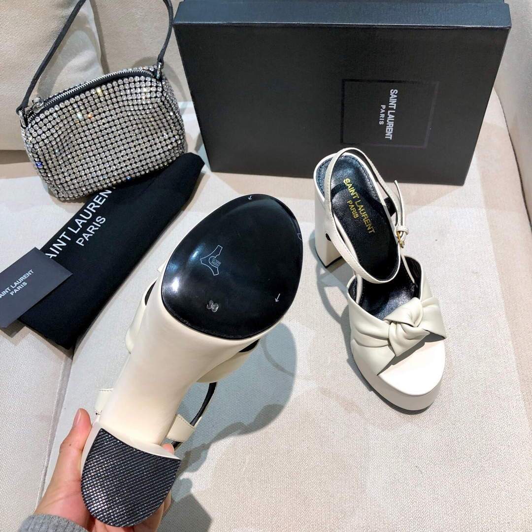 YSL Bianca Sandals In Smooth Leather White 30130 - luxibagsmall