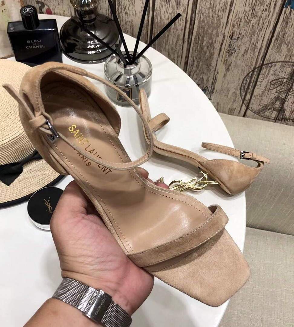 YSL Cassandra Sandals Leather With Monogram Apricot 30133 - luxibagsmall