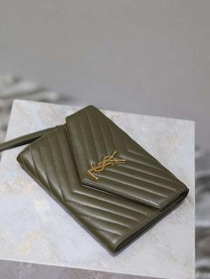YSL Cassandre Matelass¨¦ Flap pouch in Lambskin leather 617662 V Green - Default Title - View 6