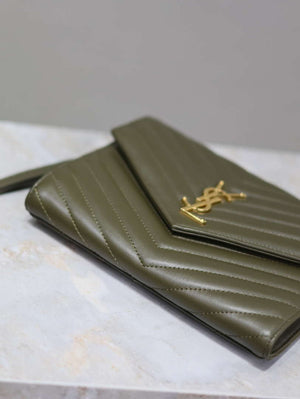 YSL Cassandre Matelass¨¦ Flap pouch in Lambskin leather 617662 V Green - Default Title - View 7