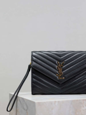 YSL Cassandre Matelass¨¦ Flap pouch in Lambskin leather 617662 V Black - Default Title - View 3
