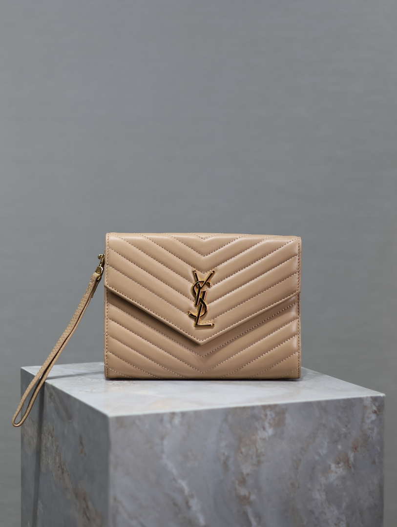 YSL Cassandre Matelass¨¦ Flap pouch in Lambskin leather 617662 V Nude Pink