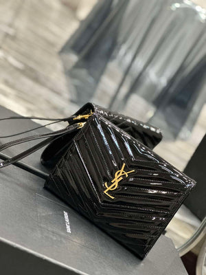 YSL Cassandre Matelass¨¦ Flap pouch in Patent leather 617662 V Black - Default Title - View 3