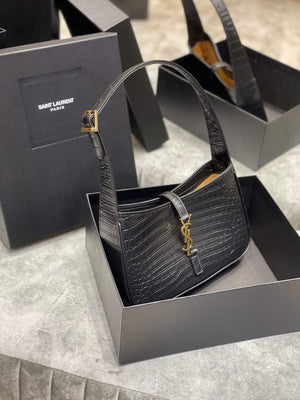 YSL LE5¨¤7 657228 Hobo Bag In Crocodile Embossed Shiny Leather Black - Default Title - View 2