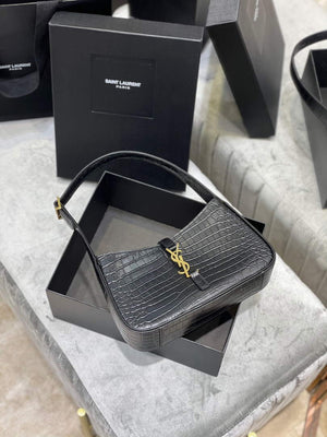 YSL LE5¨¤7 657228 Hobo Bag In Crocodile Embossed Shiny Leather Black - Default Title - View 7