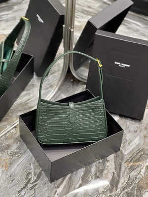 YSL LE5¨¤7 657228 Hobo Bag In Crocodile Embossed Shiny Leather Dark Green - Default Title - View 6