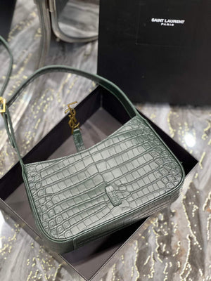 YSL LE5¨¤7 657228 Hobo Bag In Crocodile Embossed Shiny Leather Dark Green - Default Title - View 8