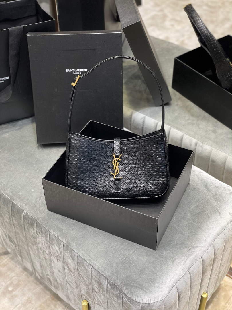 YSL LE5¨¤7 657228 Hobo Bag In Serpentine Leather Black
