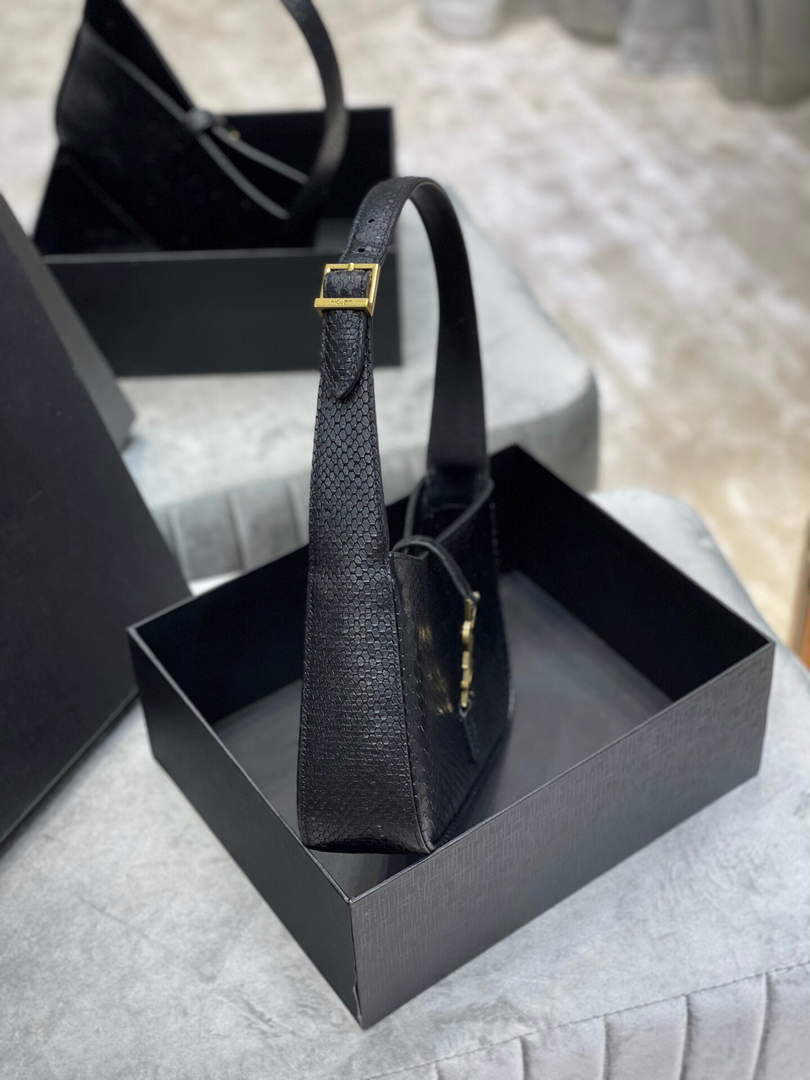 YSL LE5¨¤7 657228 Hobo Bag In Serpentine Leather Black
