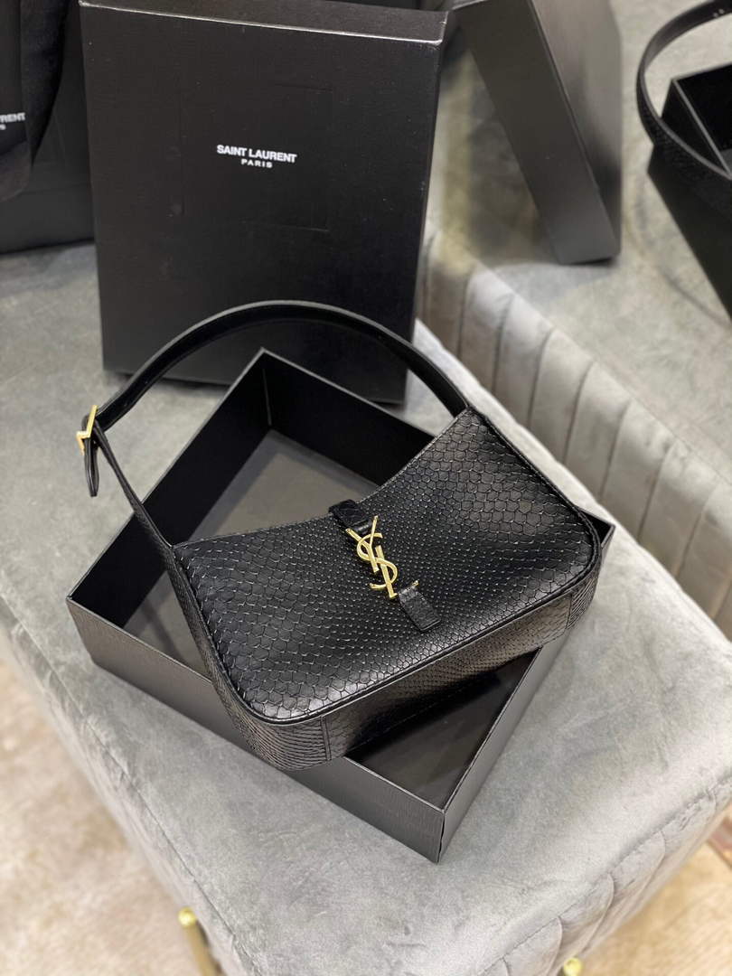 YSL LE5¨¤7 657228 Hobo Bag In Serpentine Leather Black