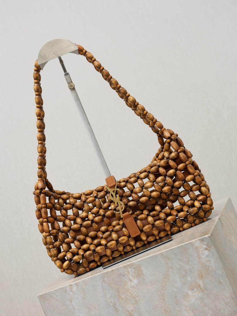 YSL LE5À7 657228 Hobo Bag  in wood beads LIGHT WOOD
