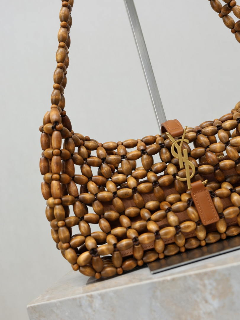 YSL LE5À7 657228 Hobo Bag  in wood beads LIGHT WOOD