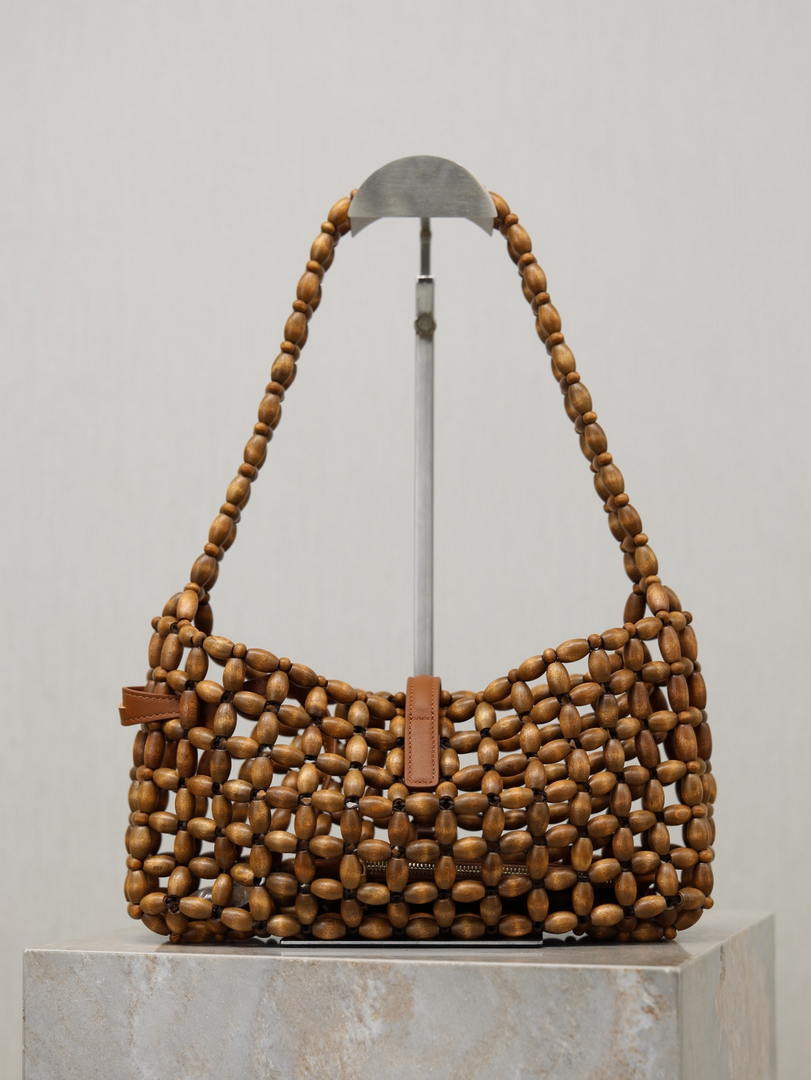 YSL LE5À7 657228 Hobo Bag  in wood beads LIGHT WOOD