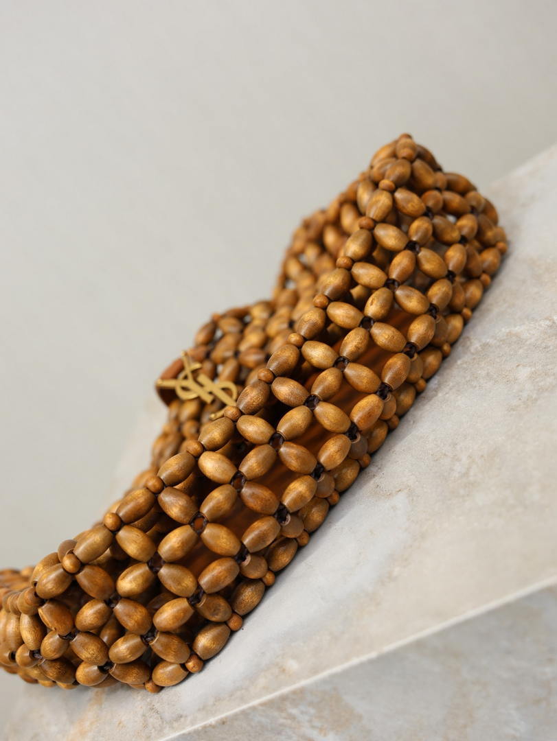 YSL LE5À7 657228 Hobo Bag  in wood beads LIGHT WOOD
