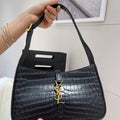 YSL LE5A7 Hobo Bag In Crocodile Embossed Shiny Leather Black