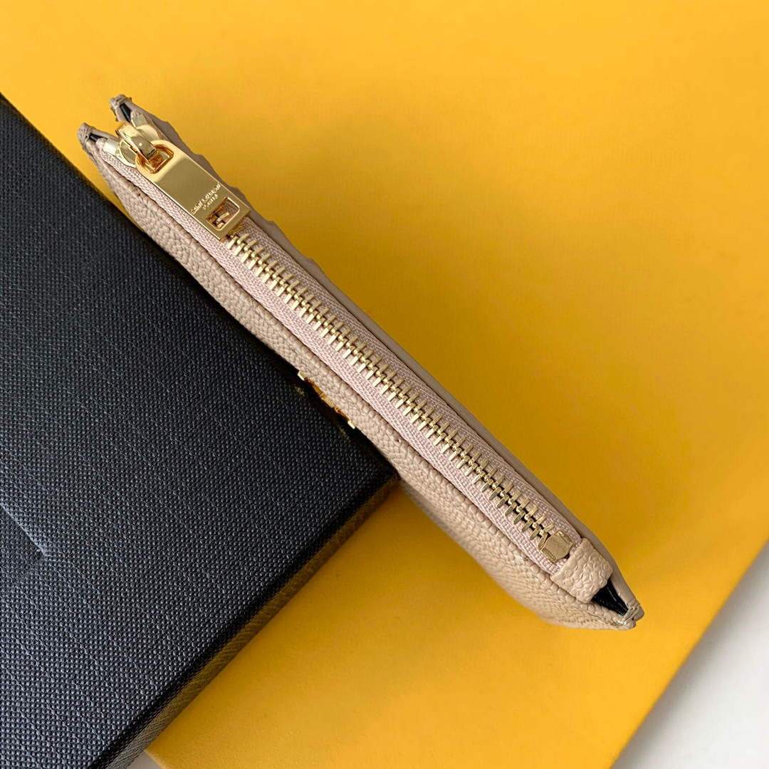 YSL Monogram Fragments Zippered Card Case In Grain De Poudre Embossed Leather 607915 Apricot Gold