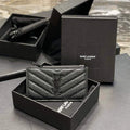 YSL Monogram Fragments Zippered Card Case In Grain De Poudre Embossed Leather 607915 Black with Black