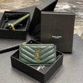 YSL Monogram Fragments Zippered Card Case In Grain De Poudre Embossed Leather 607915 Dark Green Gold