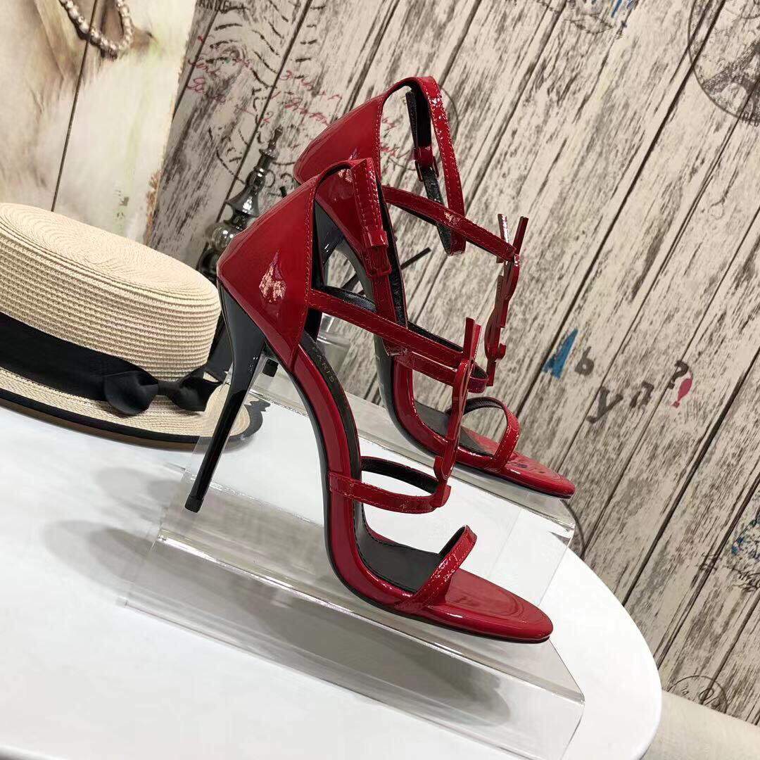 YSL Cassandra Sandals In Patent Leather With Monogram Red 30123 - luxibagsmall