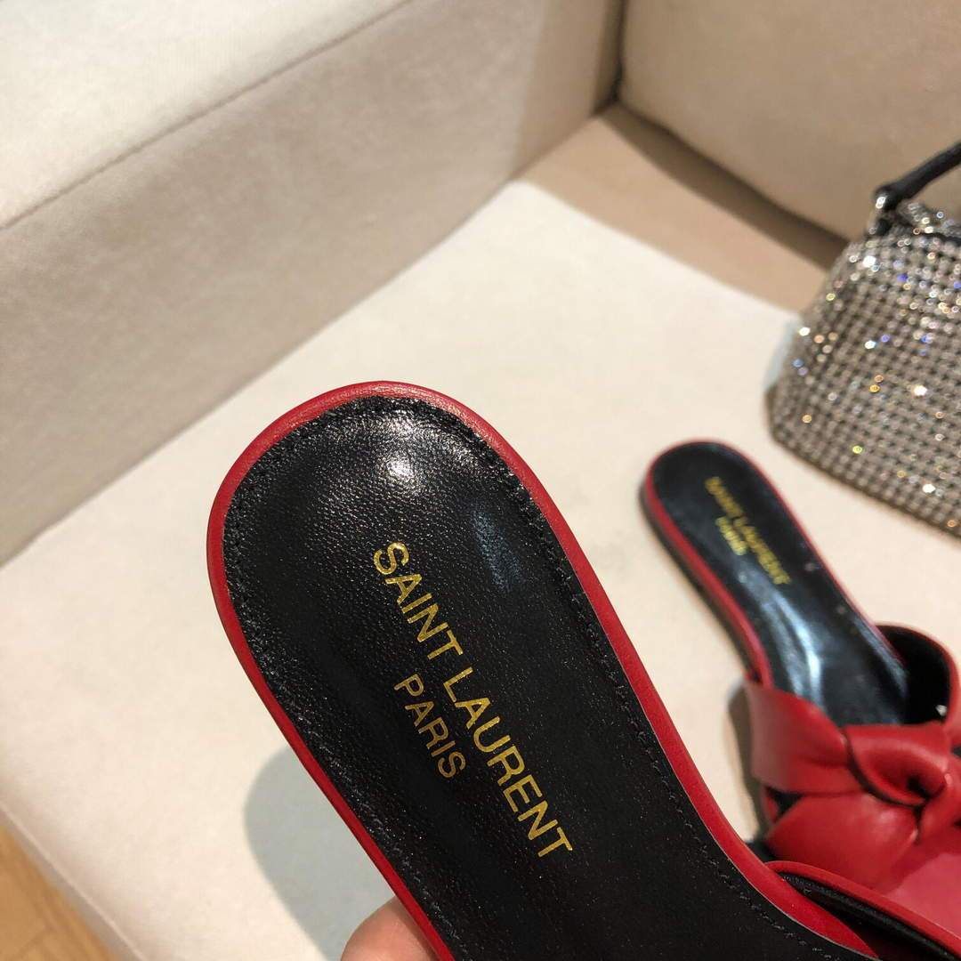 Yves Saint Laurent Bianca Flat Mules In Smooth Leather Red 30153 - luxibagsmall