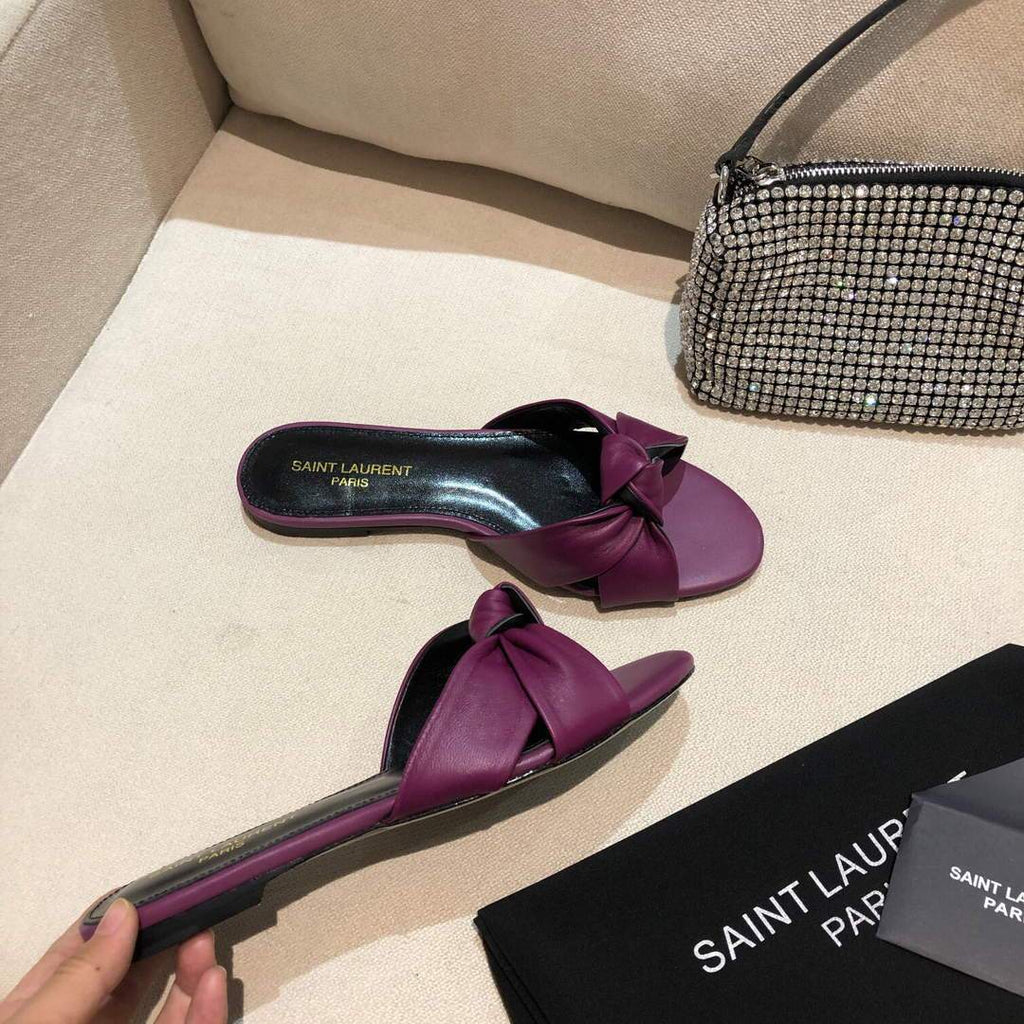 Yves Saint Laurent Bianca Flat Mules In Smooth Leather Purple 30151 - luxibagsmall
