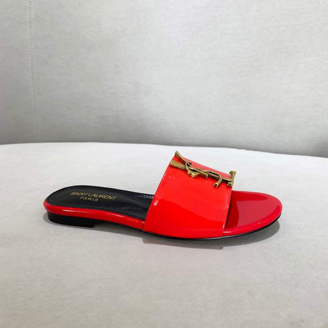 Yves Saint Laurent Flat Sandals Leather With Monogram Red 30162 - luxibagsmall