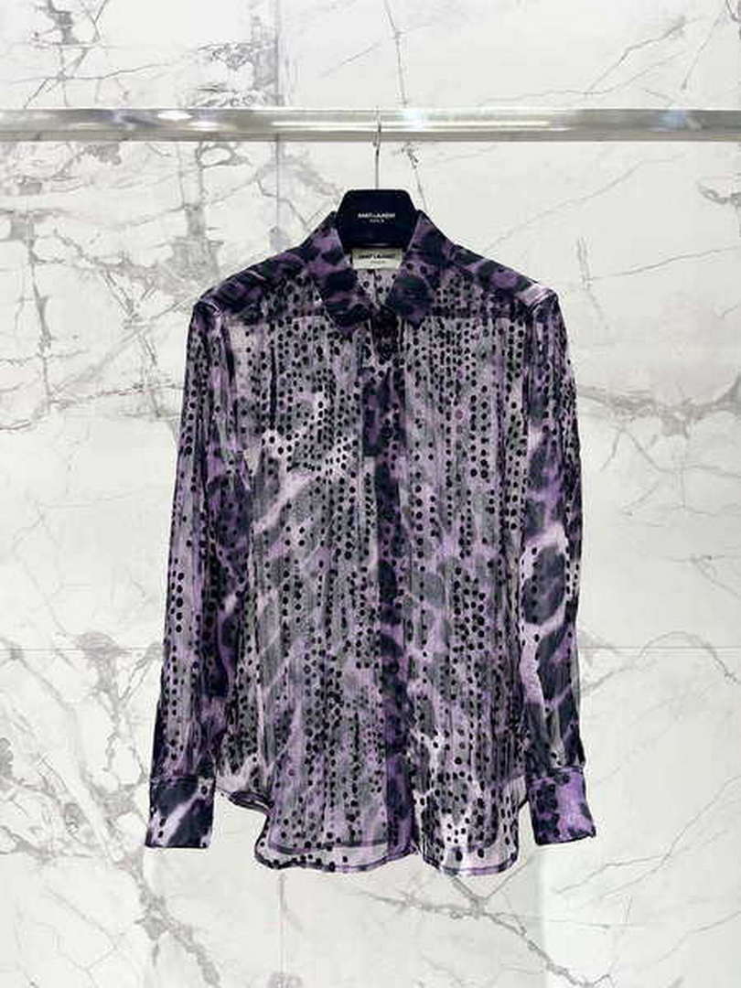 Yves Saint Laurent Jacquard Purple Millet Flower Shirt Y60001