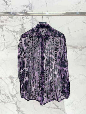 Yves Saint Laurent Jacquard Purple Millet Flower Shirt Y60001 - S - View 7