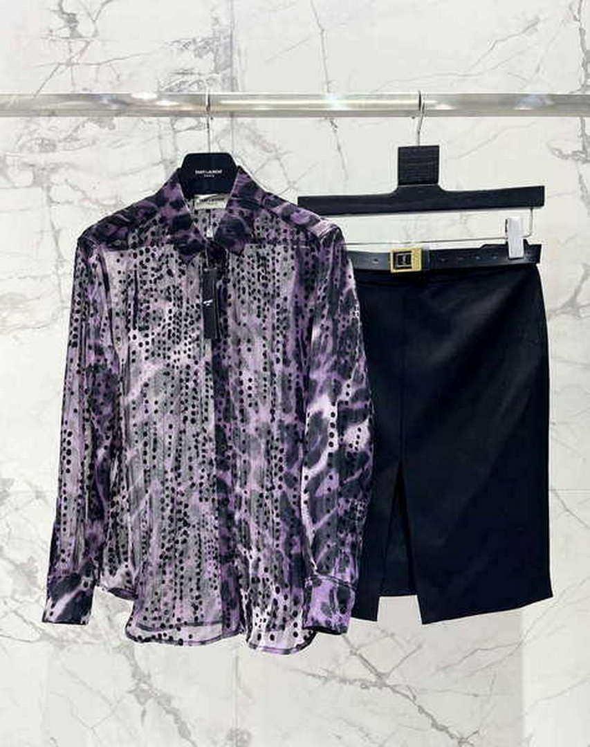 Yves Saint Laurent Jacquard Purple Millet Flower Shirt Y60001