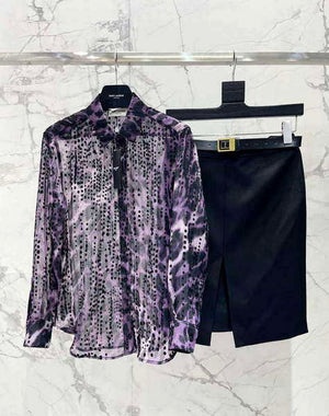 Yves Saint Laurent Jacquard Purple Millet Flower Shirt Y60001 - S - View 8