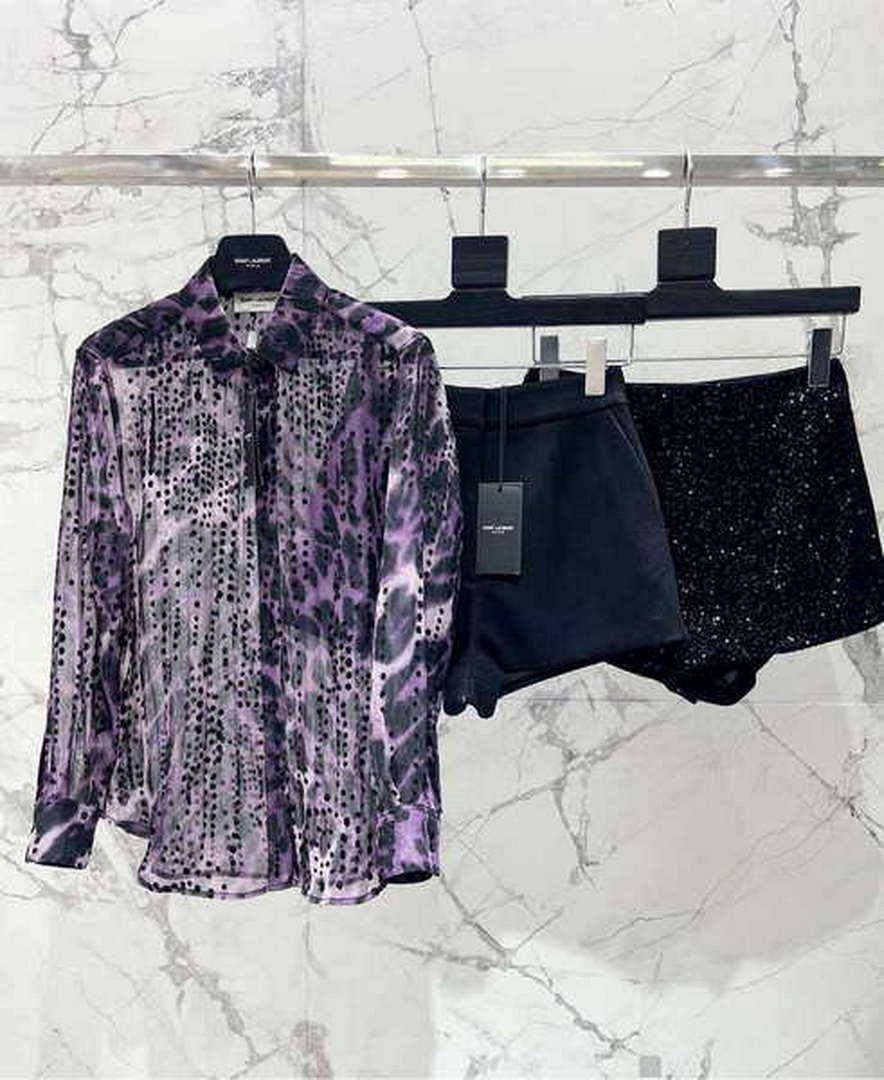 Yves Saint Laurent Jacquard Purple Millet Flower Shirt Y60001