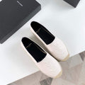 Yves Saint Laurent Logo Leather Espadrilles in Metalized Lambskin 30121 White - luxibagsmall