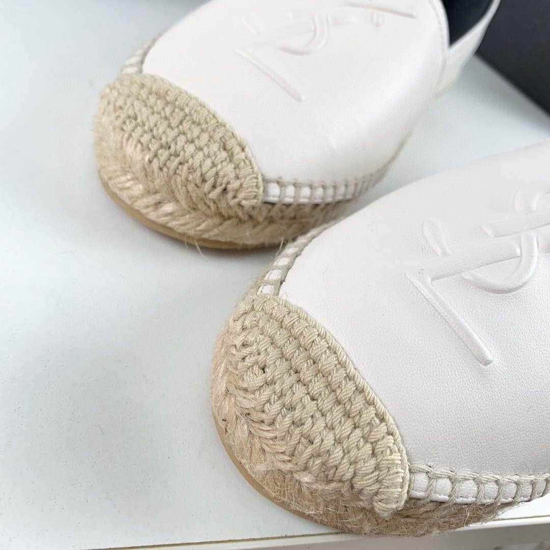 Yves Saint Laurent Logo Leather Espadrilles in Metalized Lambskin 30121 White - luxibagsmall