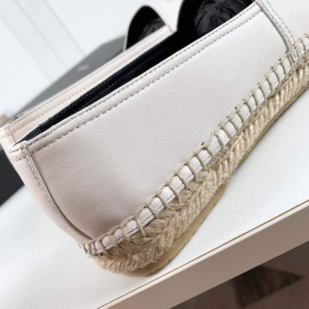 Yves Saint Laurent Logo Leather Espadrilles in Metalized Lambskin 30121 White - luxibagsmall