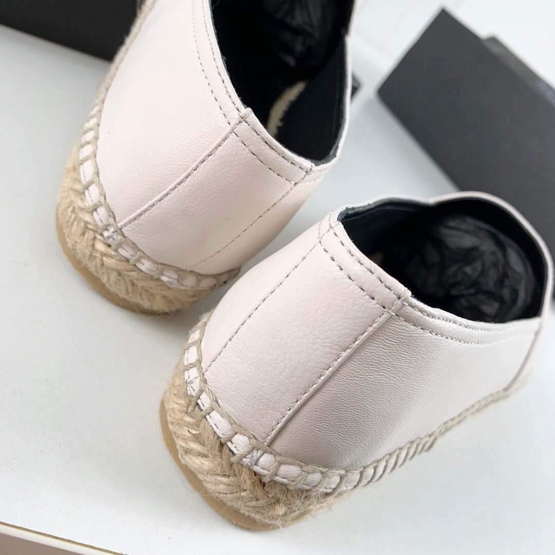 Yves Saint Laurent Logo Leather Espadrilles in Metalized Lambskin 30121 White - luxibagsmall